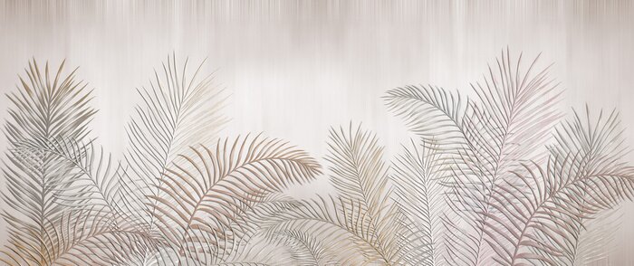 Papier peint  Tropical palm leaves. Beige leaves on a light background. Mural, Wallpaper for internal printing.