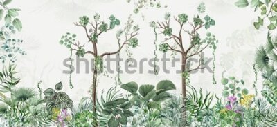 Papier peint  Tropical trees and leaves for digital printing wallpaper, custom design wallpaper
