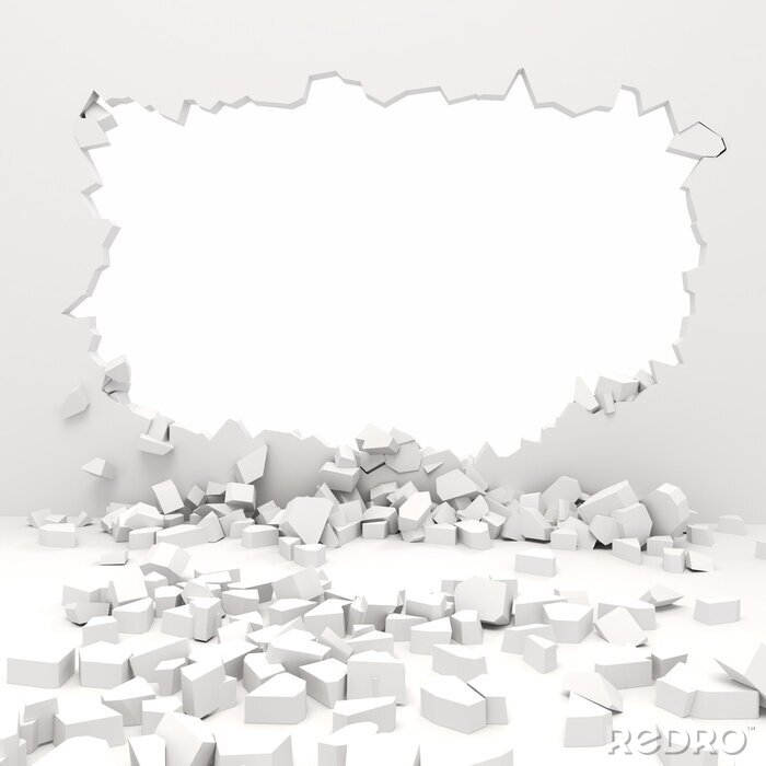 Papier peint  Trou dans le mur explosion de briques