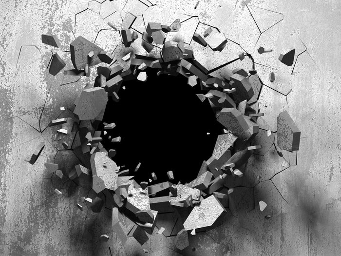 Papier peint  Trou noir 3D dans un mur en béton