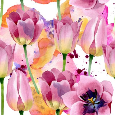 Papier peint  Tulipes roses peintes à l'aquarelle