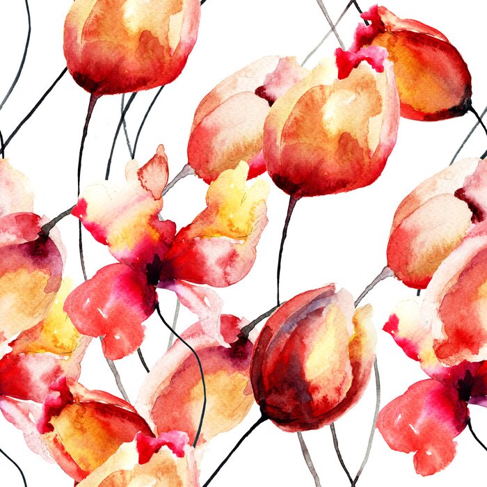 Papier peint  Tulipes rouges peintes à l'aquarelle