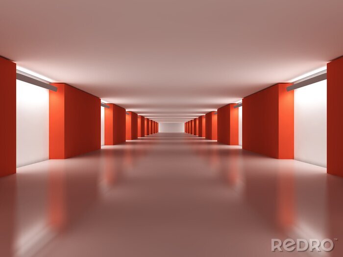 Papier peint  Tunnel 3D avec des murs rouges
