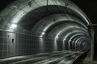 Papier peint  Tunnel 3D avec des voies ferrées