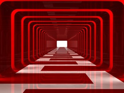 Tunnel 3D avec une lumière rouge