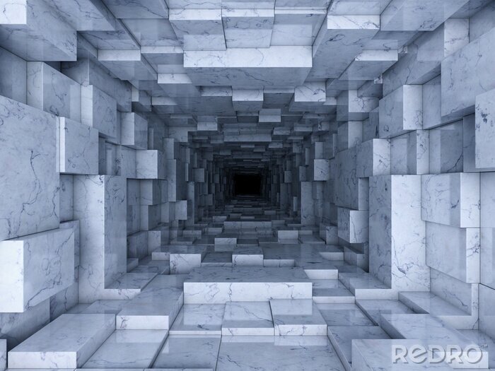 Papier peint  Tunnel 3D en blocs de pierre