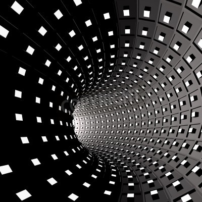 Papier peint  Tunnel 3D noir et blanc avec maillage de formes géométriques
