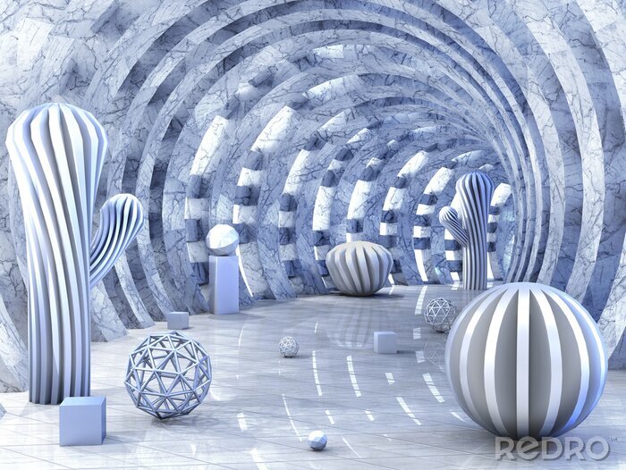 Papier peint  Tunnel abstrait avec des sphères