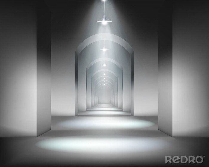 Papier peint  Tunnel avec des arceaux et des lampes