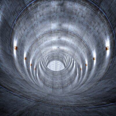 Tunnel circulaire en béton avec des lampes
