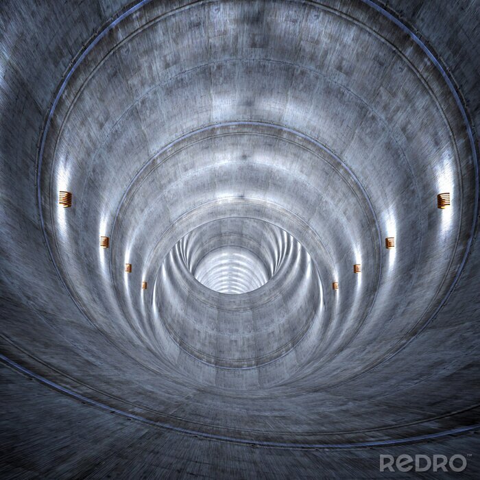 Papier peint  Tunnel circulaire en béton avec des lampes
