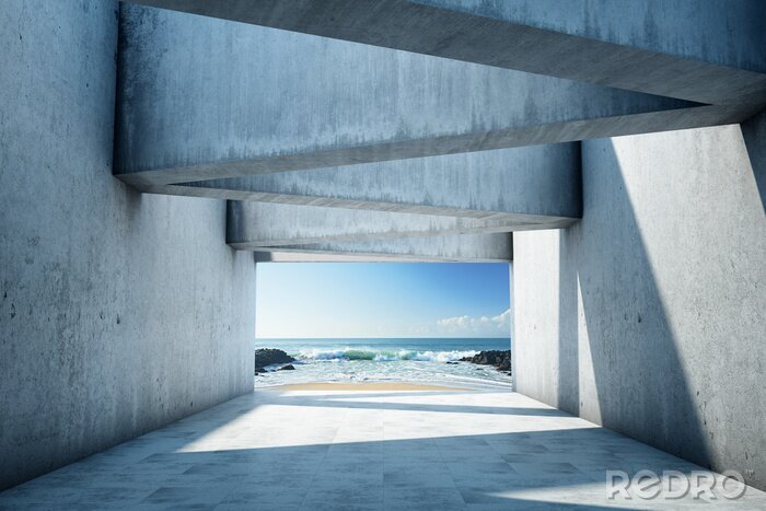 Papier peint  Tunnel en béton 3D et plage