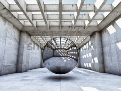 Papier peint  Tunnel en béton avec sphère 3d