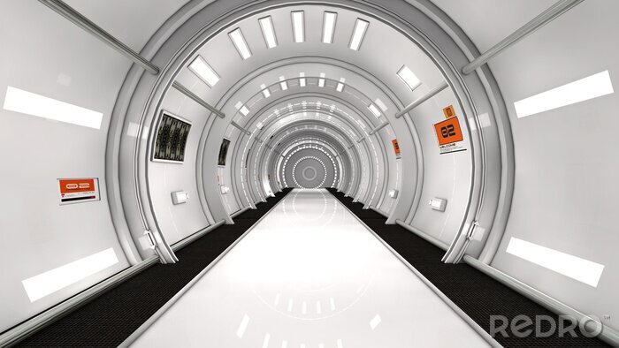 Papier peint  Tunnel futuriste blanc 3D de science-fiction