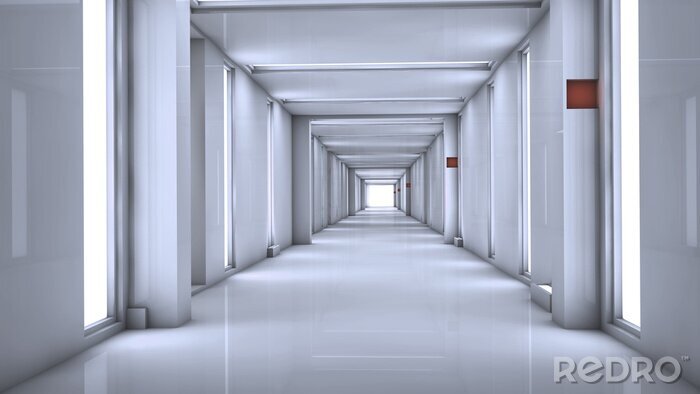 Papier peint  Tunnel gris avec des accents rouges