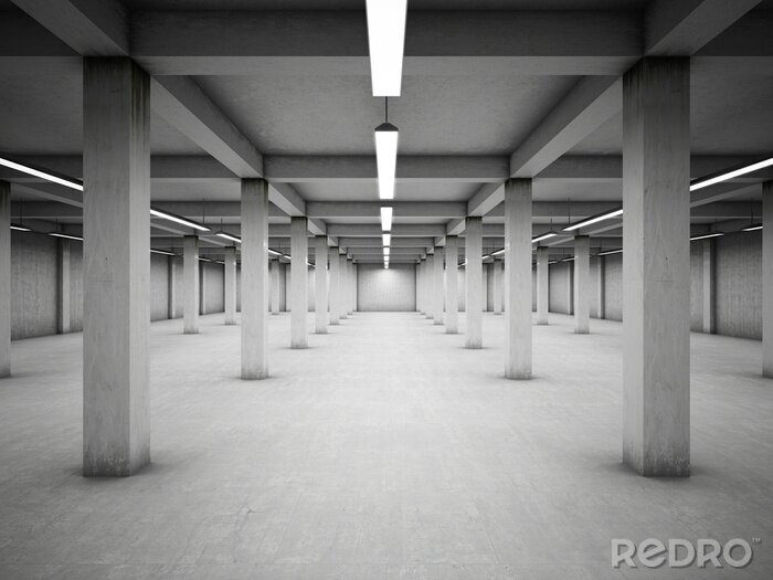 Papier peint  Tunnel parking souterrain avec des colonnes