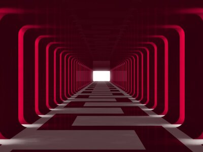 Tunnel rouge futuriste et abstrait