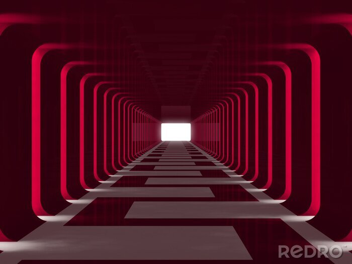 Papier peint  Tunnel rouge futuriste et abstrait