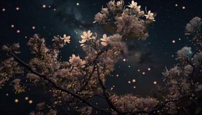 Papier peint  Un arbre en fleurs dans l'aura nocturne