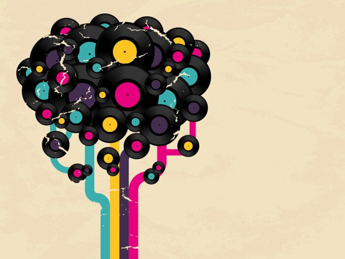 Papier peint  Un arbre en forme de disques vinyls