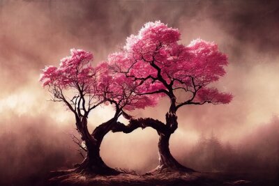 Papier peint  Un arbre rose dans une forêt fantastique
