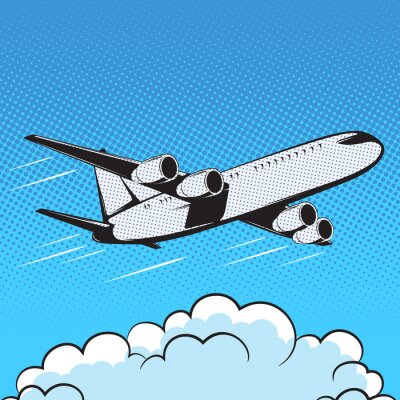 Papier peint  Un avion au-dessus des nuages façon pop art