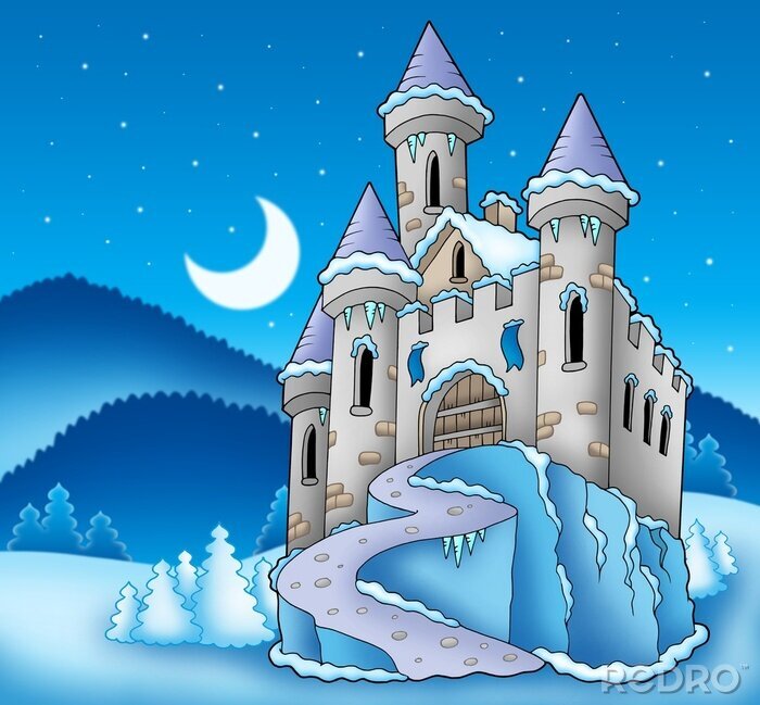 Papier peint  Un château entouré de paysages hivernaux