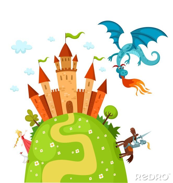 Papier peint  Un chevalier sauvant une princesse d'un dragon.