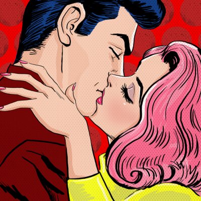 Papier peint  Un couple s'embrassant dans un style pop art