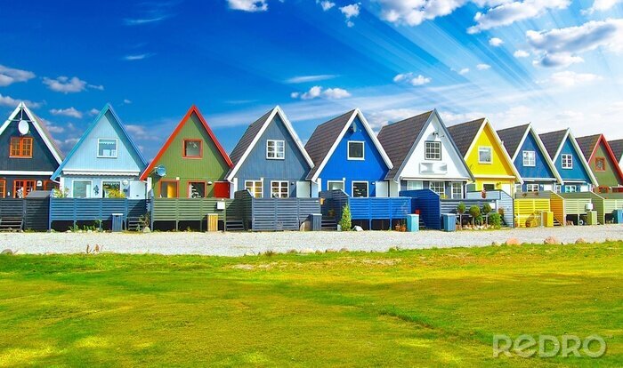 Papier peint  Un domaine de maisons scandinaves colorées