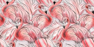 Papier peint à motif  Un groupe de flamants roses