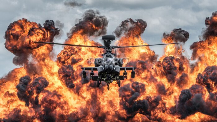 Papier peint  Un hélicoptère en feu