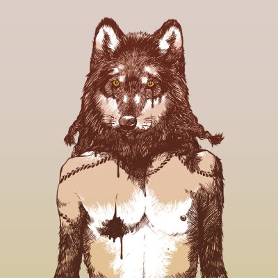 Papier peint  Un homme déguisé en loup