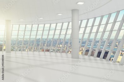 Un immeuble de bureaux moderne et blanc avec vue sur la ville