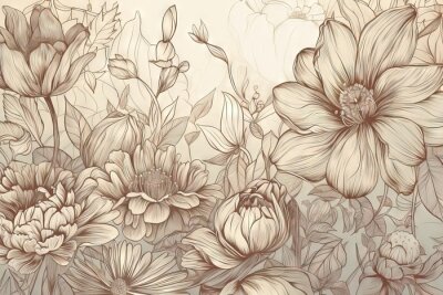 Papier peint  Un jardin de fleurs dans une lumière beige chaude