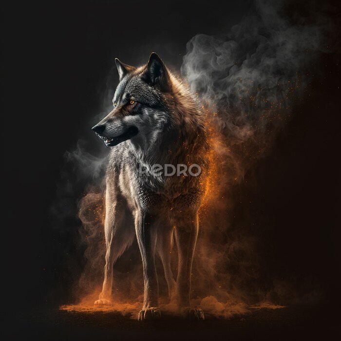 Papier peint  Un loup dans une bouffée de fumée sur fond noir