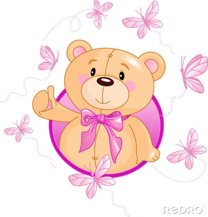 Papier peint  Un ours en peluche rougissant avec un nœud rose