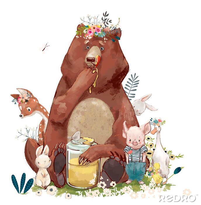 Papier peint  Un ours mangeur de miel et ses amis