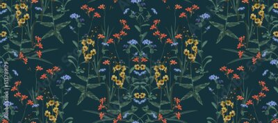 Papier peint  Un pré vert foncé avec de petites plantes colorées