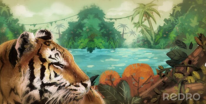 Papier peint  Un tigre dans la jungle