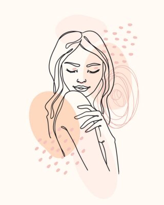 Papier peint  Un visage de jeune fille dessiné au trait continu