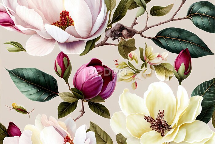 Papier peint  Une branche d'un magnolia en fleurs
