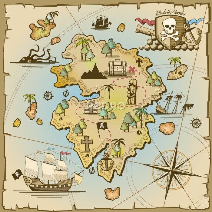 Papier peint  Une carte au trésor comique avec une île pirate