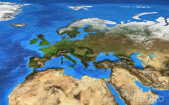 Papier peint  Une carte du monde haute résolution centrée sur l'Europe