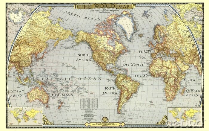 Papier peint  Une carte du monde vieillie au style rétro