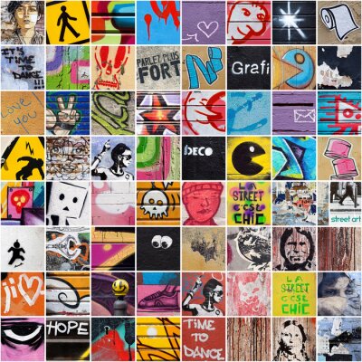 Papier peint  Une composition de carrés avec des éléments de street art