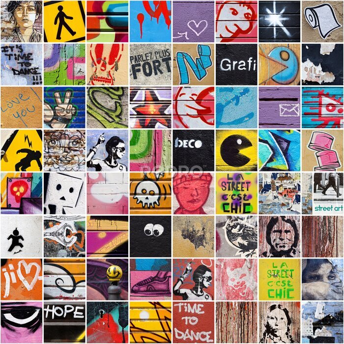 Papier peint  Une composition de carrés avec des éléments de street art