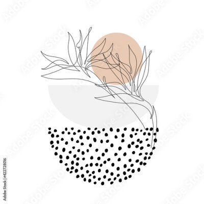 Papier peint  Une composition de formes géométriques et de strelitzias