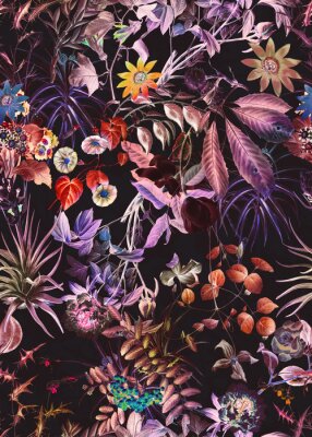 Poster  Une composition luxuriante avec des plantes sur fond sombre