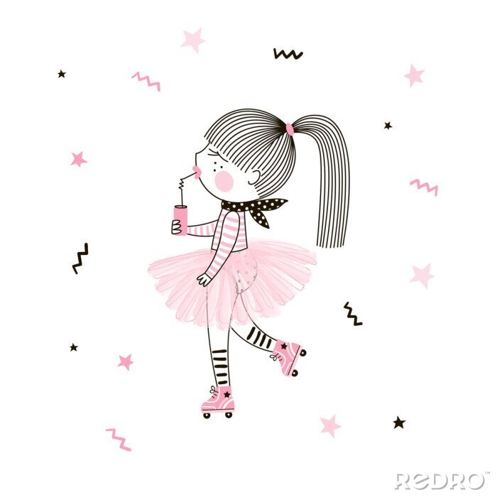Papier peint  Une fille en robe de tulle sur patins à roulettes